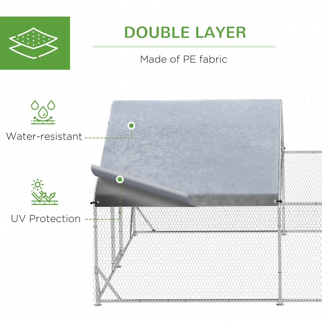 13' x 9.8' x 6.4' Galv Steel Outdoor Chicken Run Coop Cage Shelter w Cover, Fence for Back Yard