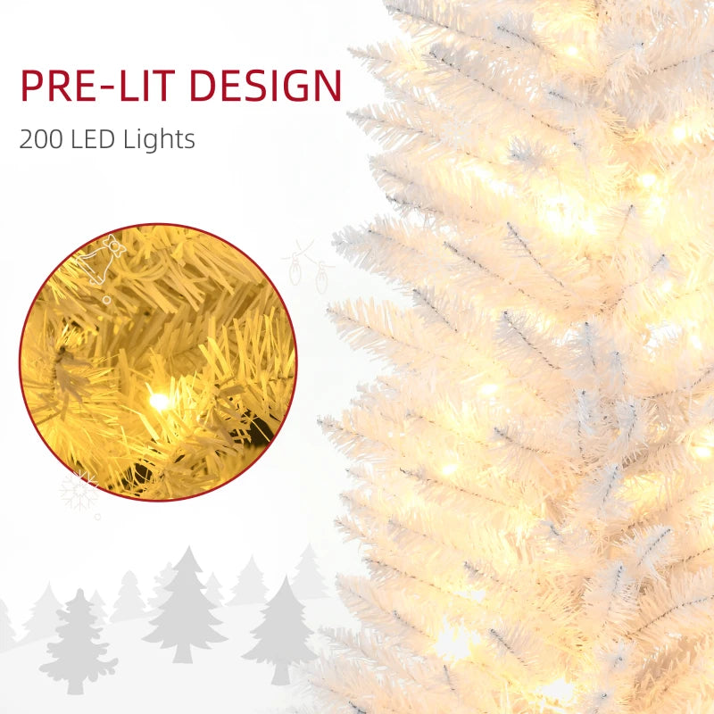 7ft 499-Tip Prelit Slim Pencil Artificial Christmas Holiday Tree, 200 Warm Lights, Xmas White