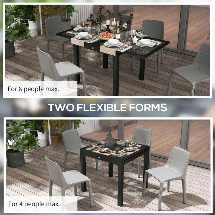 31-63" Extendable Space-Saving Aluminum Outdoor Dining Patio Table w Clear Glass Top for 4-6, Black
