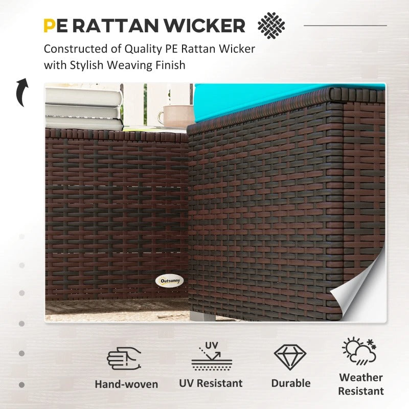 3pc Compact PE Rattan Wicker Conversation Sofa Set w/ Cushions Outdoor Patio - Brown, Turquoise