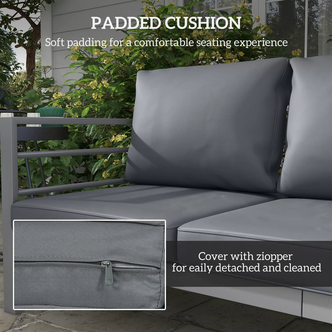 3-Seat Aluminum Conversation Sofa Couch w Armrests Cushions for Deck Balcony Outdoor Patio, Lt Grey