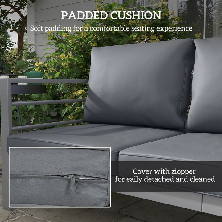 3-Seat Aluminum Conversation Sofa Couch w Armrests Cushions for Deck Balcony Outdoor Patio, Lt Grey