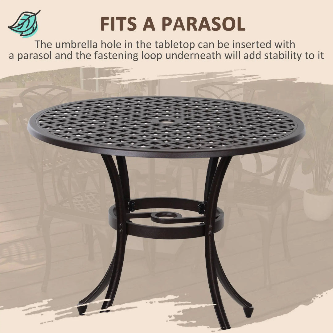 5pc Modern Cast Aluminum Round Bistro Table & Chair Outdoor Dining Set for Garden Patio, Dark Brown