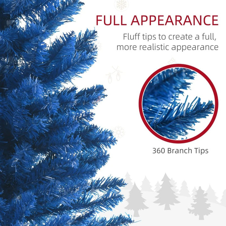 6ft 360-Tip Slim Pencil Unlit Artificial Christmas Holiday Tree w Base, Xmas Decor, Deep Blue