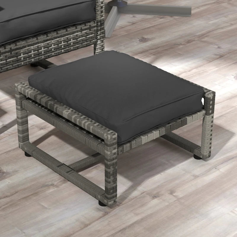 5pc PE Rattan Wicker Conversation Outdoor Patio Set, Armchairs, Cushions, Footstools, Mix Grey