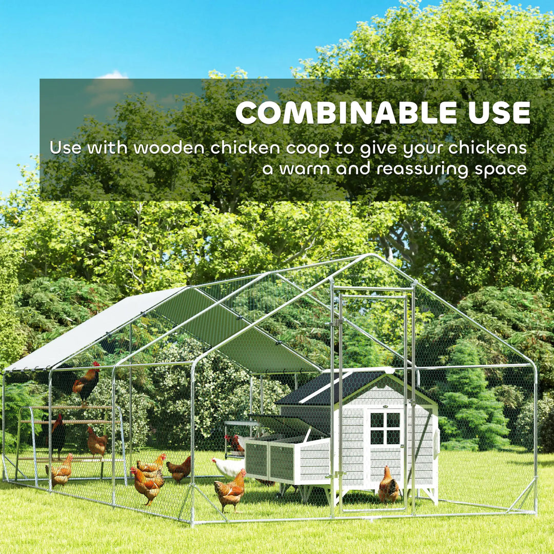 19.7' x 9.8' x 6.4' Galv Steel Chicken Run Outdoor Coop Cage Fence Shelter w Nest Box, Roosting Bar