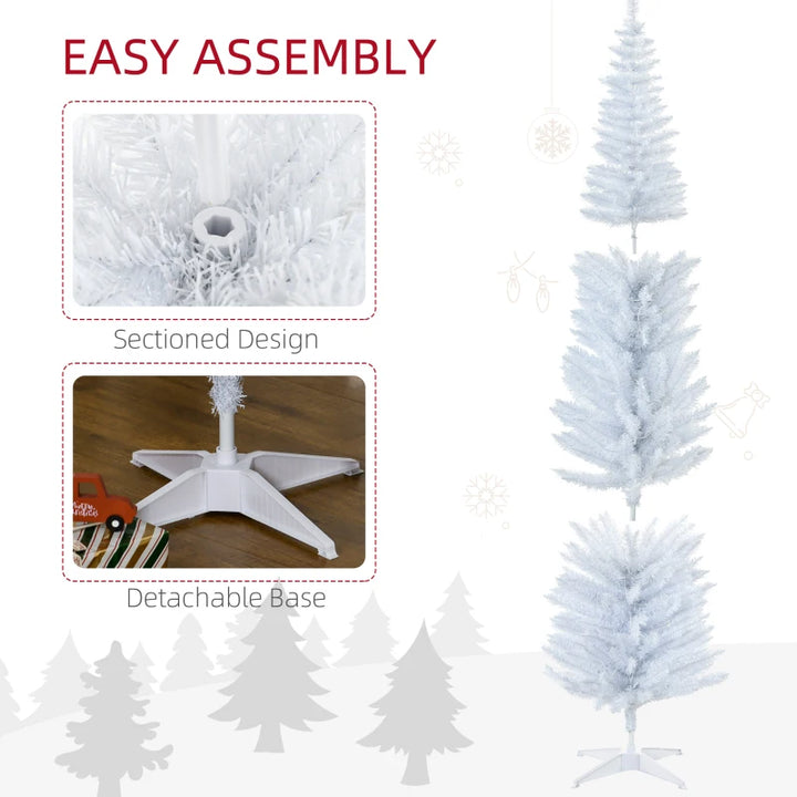 7ft 499-Tip Prelit Slim Pencil Artificial Christmas Holiday Tree, 200 Warm Lights, Xmas White