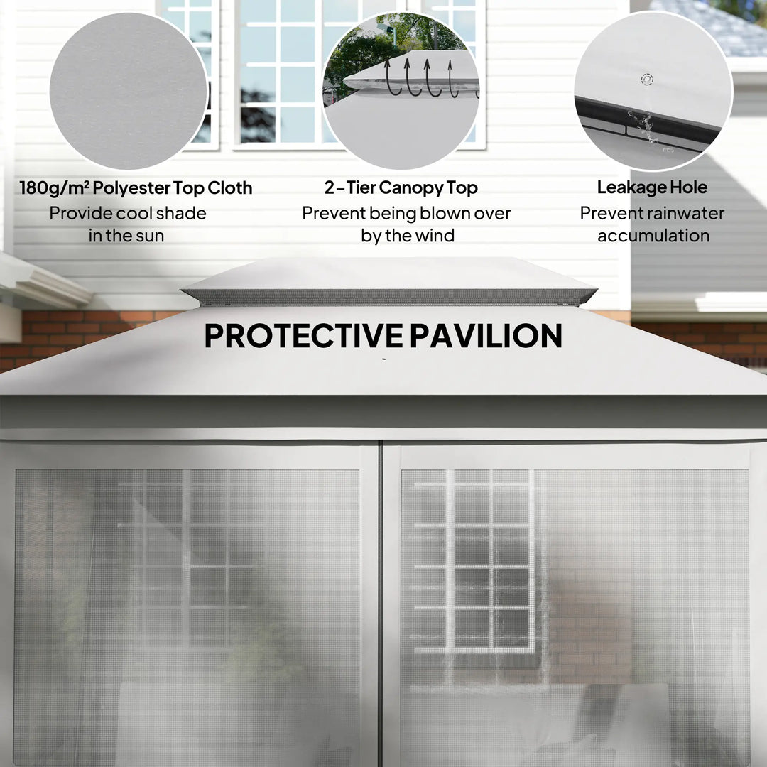 Deluxe 3-Seat Swing / Daybed w Gazebo Canopy Mesh Curtains, Cushions for Patio Garden Outdoor, Grey