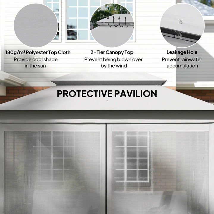 Deluxe 3-Seat Swing / Daybed w Gazebo Canopy Mesh Curtains, Cushions for Patio Garden Outdoor, Grey