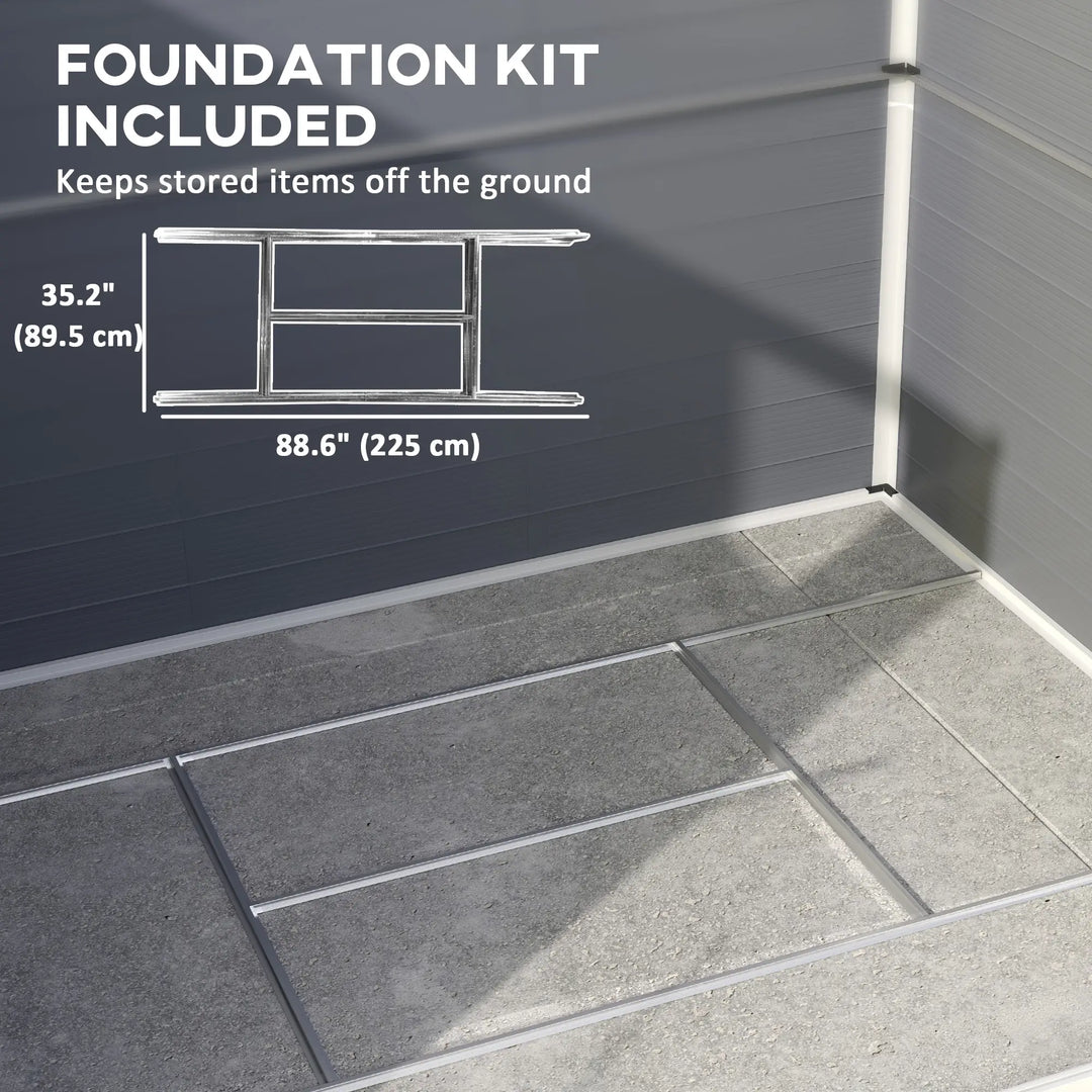 8' x 6' PP Plastic Resin & Aluminum Outdoor Tool Bike Storage Shed, Swing Doors, Patio Garden, Grey