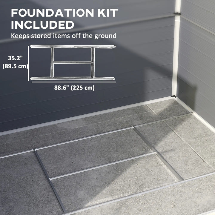 8' x 6' PP Plastic Resin & Aluminum Outdoor Tool Bike Storage Shed, Swing Doors, Patio Garden, Grey