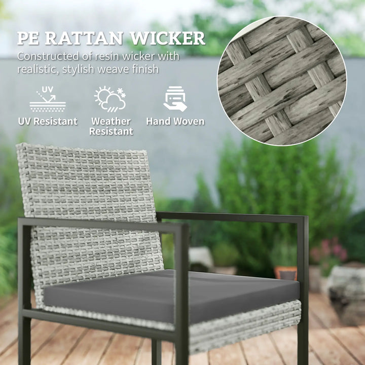 9pc 8 Seat Compact PE Rattan Wicker Dining Table Set w Ottomans, Cushions for Outdoor Patio - Grey