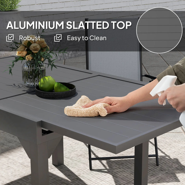 35-71" Extendable Space-Saving Aluminum-Steel Outdoor Dining Patio Table for 4-6, Garden Deck, Grey