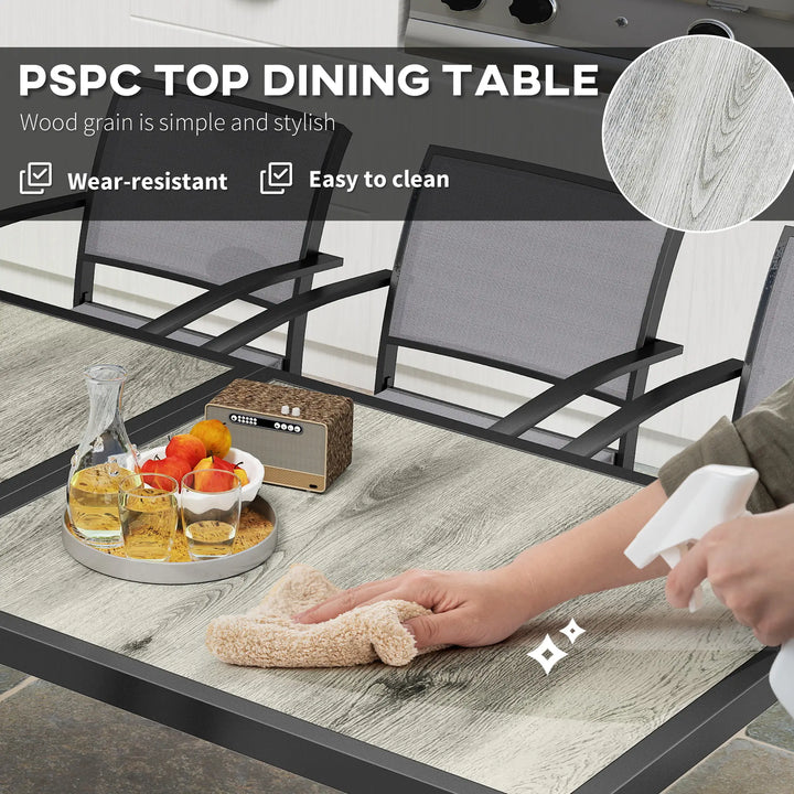 9pc 8-Seat Steel Outdoor Dining Set w Composite Tabletop, 8 Stackable Chairs for Garden Patio, Grey