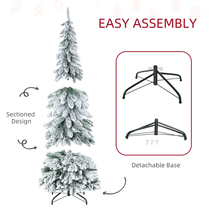 6ft 523-Tip Unlit Snow Flocked Slim Pencil Artificial Christmas Holiday Tree Xmas Decor, Green