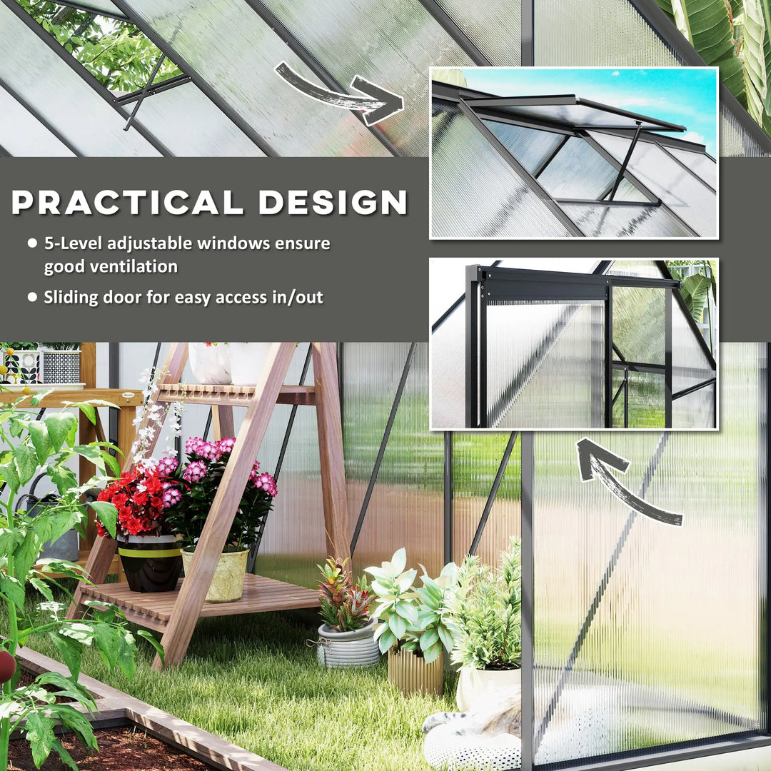 12' x 6' x 6.5' Walk-in Grey Aluminum PC Hard Side Greenhouse w Foundation Outdoor Plants Gardening
