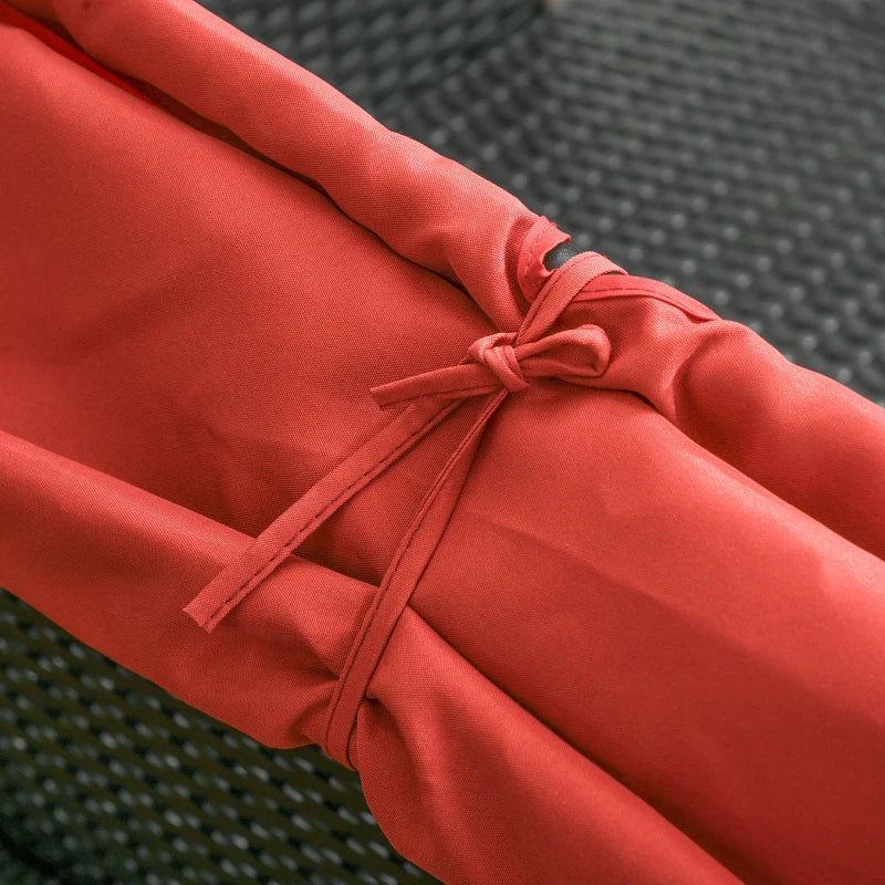 2-Person Outdoor Rattan Wicker Canopy Daybed Lounge Chaise Sofa Patio Set, Cushions, Black, Red