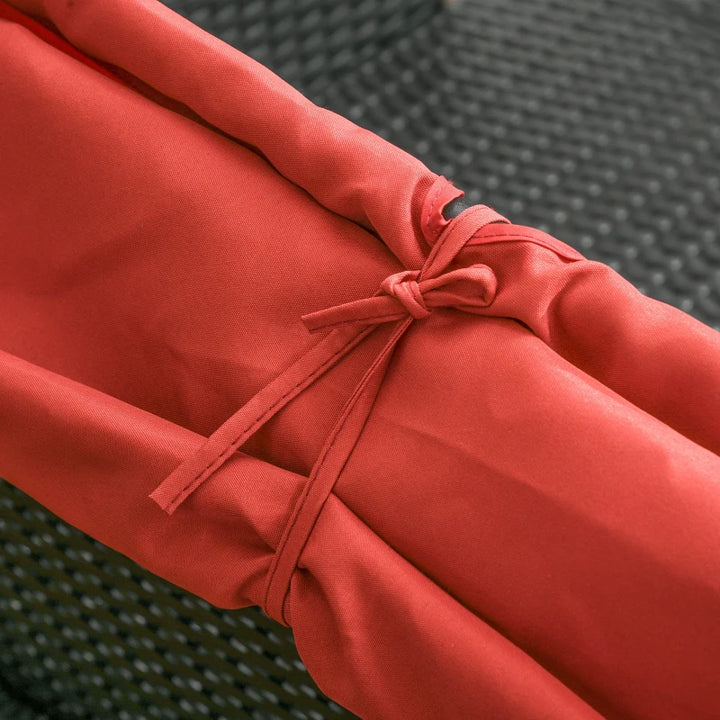 2-Person Outdoor Rattan Wicker Canopy Daybed Lounge Chaise Sofa Patio Set, Cushions, Black, Red