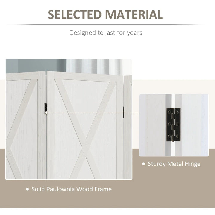 4-Panel Farmhouse Wooden Room Divider Privacy Screen Partition w Barndoor Design, Rustic White