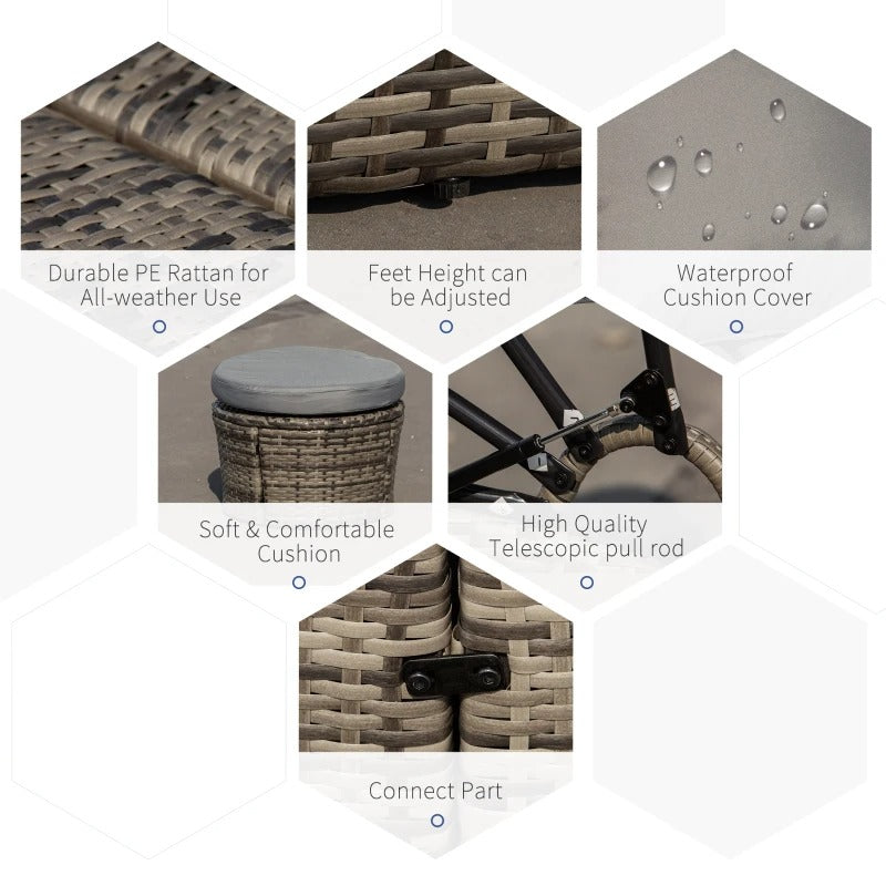 4pc PE Rattan Wicker Round Canopy Daybed Lounge Patio Conversation Set with Cushions - Grey