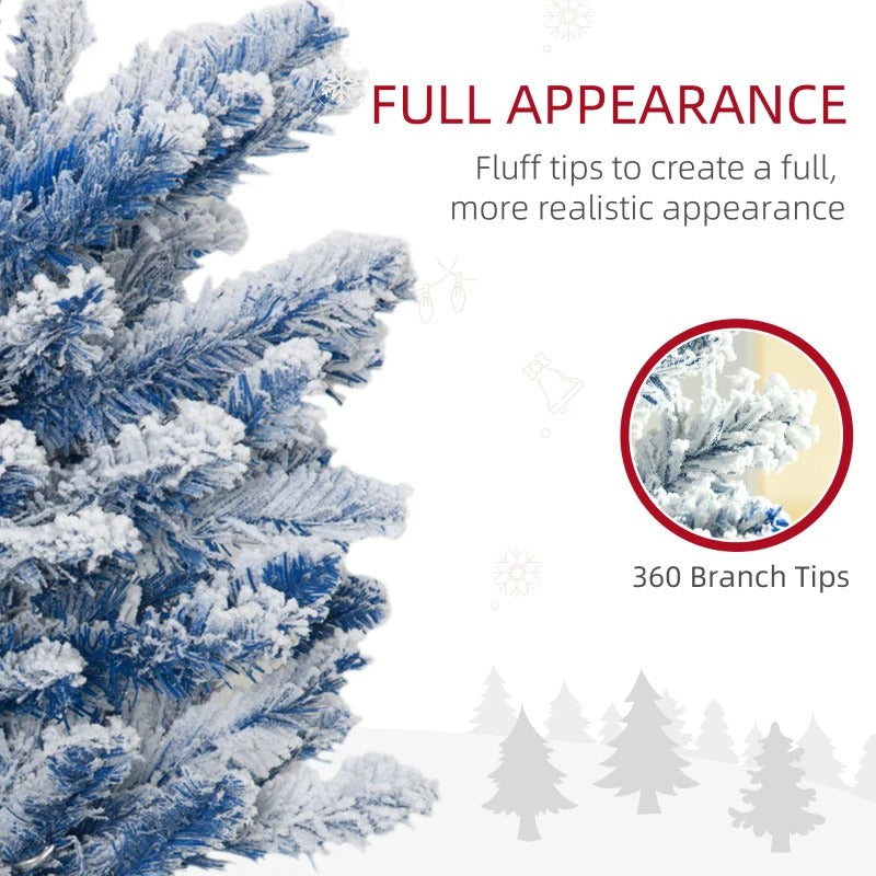 6ft 360-Tip Pre-lit Snow Flocked Artificial Pencil Christmas Holiday Tree, 200 LED Lights, Blue