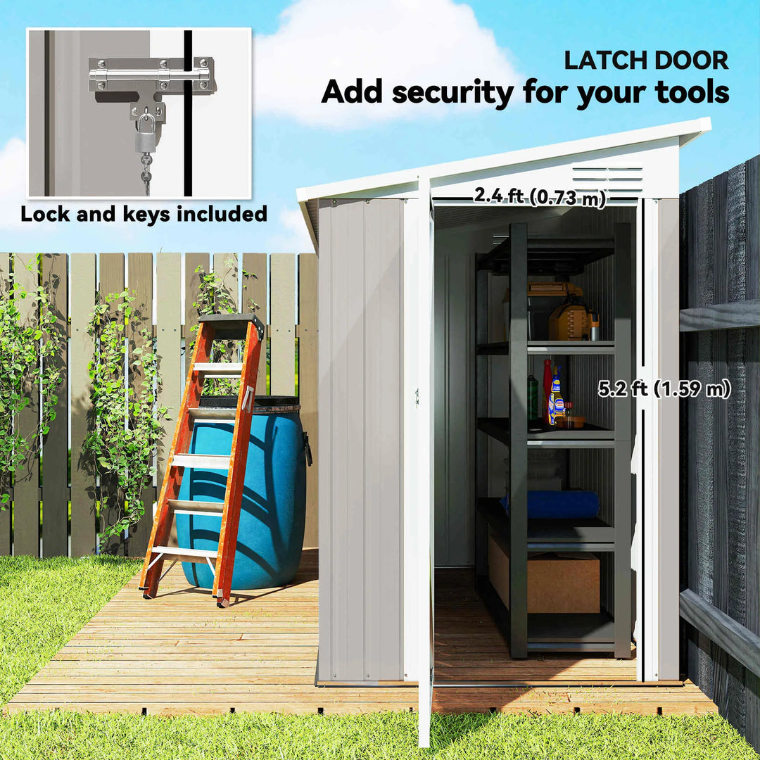 8' x 4' Outdoor Lean To Steel Storage Garden Shed Tool Organizer w Swing Door, Vents, Light Grey