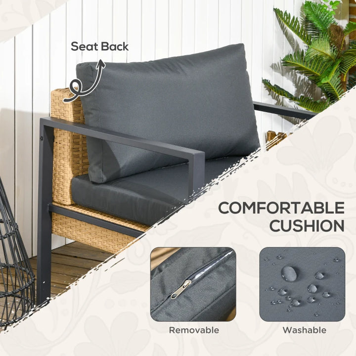 6pc Steel PE Rattan Wicker Outdoor Conversation Metal Sofa Patio Set w Cushions - Beige, Grey