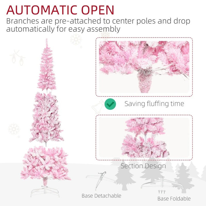 7.5ft 700-Tip Pre-lit Lush Slim Artificial Pencil Christmas Holiday Tree w 350 LED Lights, Pink