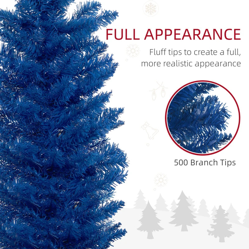 7ft 500-Tip Unlit Slim Pencil Artificial Christmas Holiday Tree w Base, Xmas Decor, Deep Blue