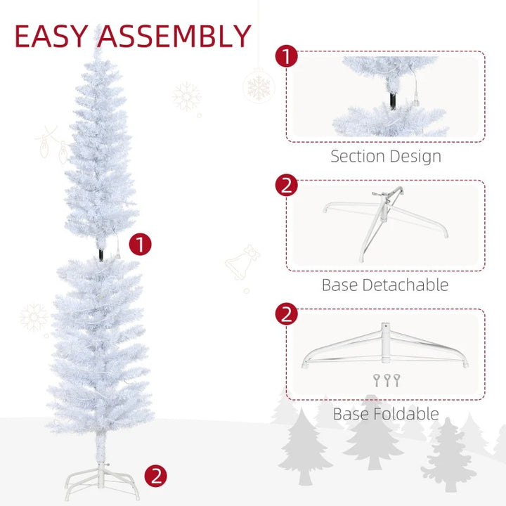 6ft 395-Tip Pre-lit Ultra Slim Pencil Artificial Christmas Holiday Tree w 100 LED Lights, White