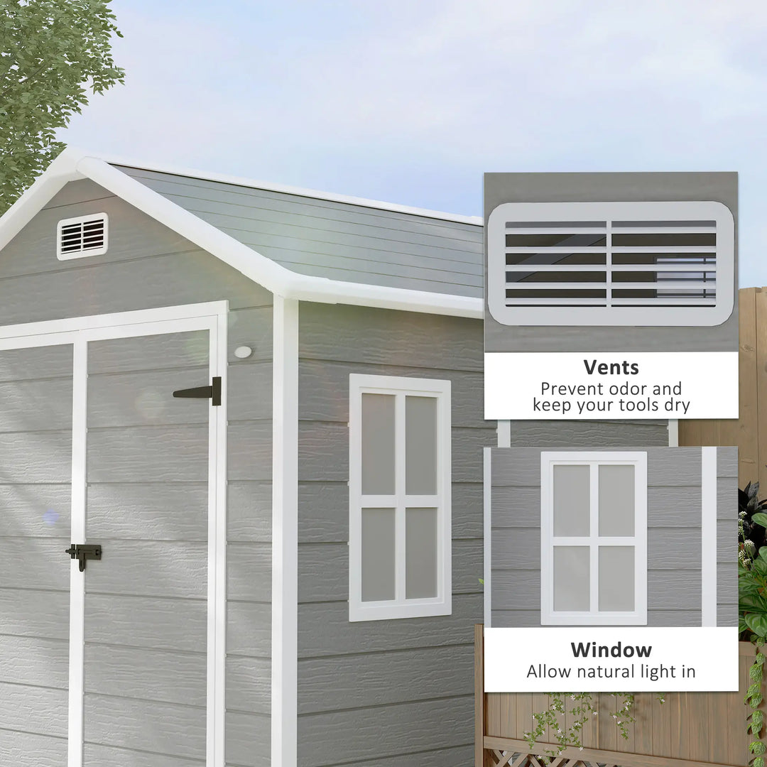 6' x 5' Resin PP Plastic Aluminum Outdoor Tool Storage Garden Shed w 2 Swing Doors, 1 Window, Grey