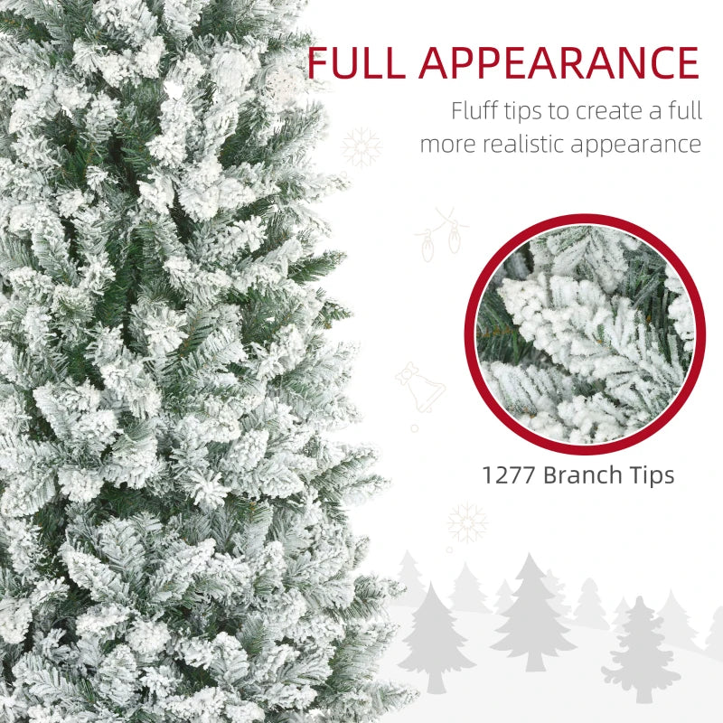 9ft Tall 1277-Tip Unlit Snow Flocked Slim Artificial Pencil Christmas Holiday Xmas Tree, Green