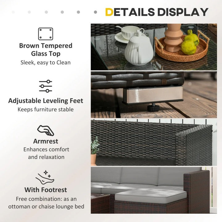 3pc Compact PE Rattan Wicker Conversation Sofa Set w/ Cushions Outdoor Patio - Brown, Grey