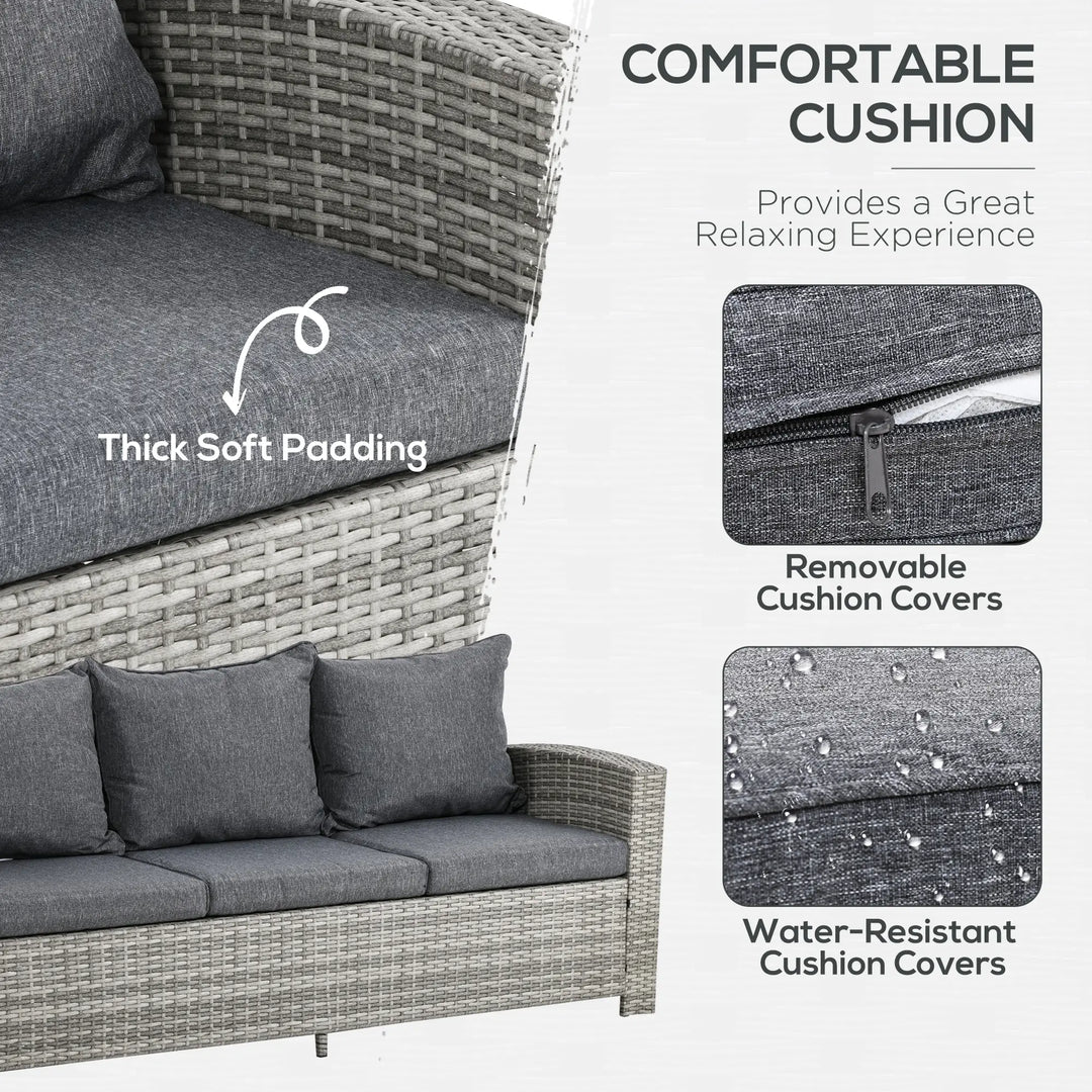 6pc 7-seat Premium PE Rattan Wicker Outdoor Dining Table Patio Furniture Set w Cushions, Mixed Grey