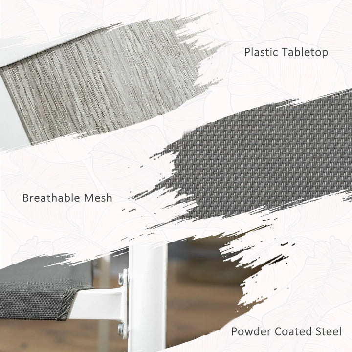 7pc, 6-Seat Steel Outdoor Patio Dining Set w Composite Tabletop, 6 Stackable Chairs, White, Grey