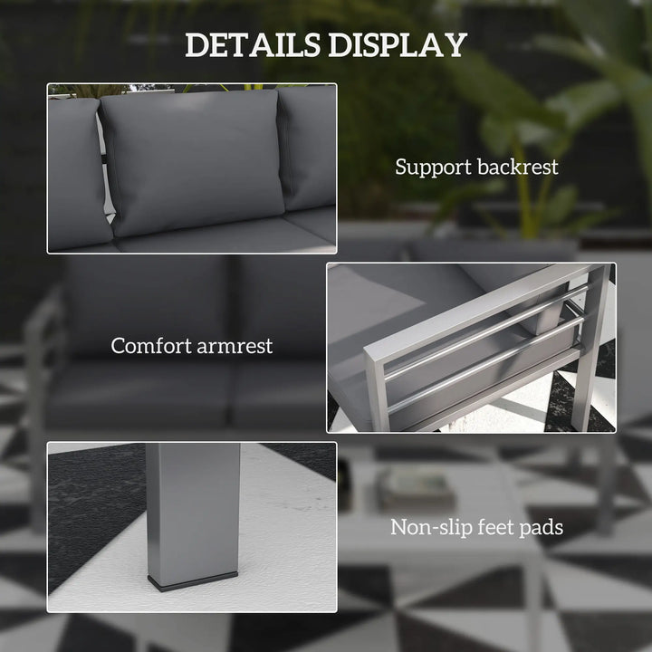3-Seat Aluminum Conversation Sofa Couch w Armrests Cushions for Deck Balcony Outdoor Patio, Lt Grey