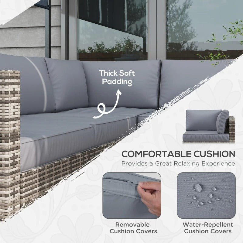 4pc L-Shape PE Rattan Wicker Corner Sectional Patio Furniture Set w/ Cushions for Garden - Grey