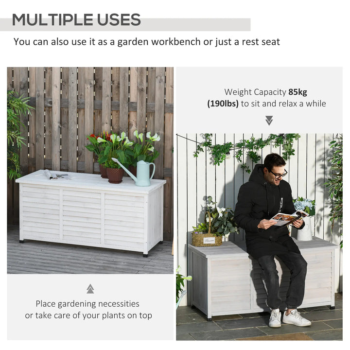 50" 75 Gal Fir Wood Deck Box Storage Bin Container for Cushions Tools Outdoor Patio, White Stain