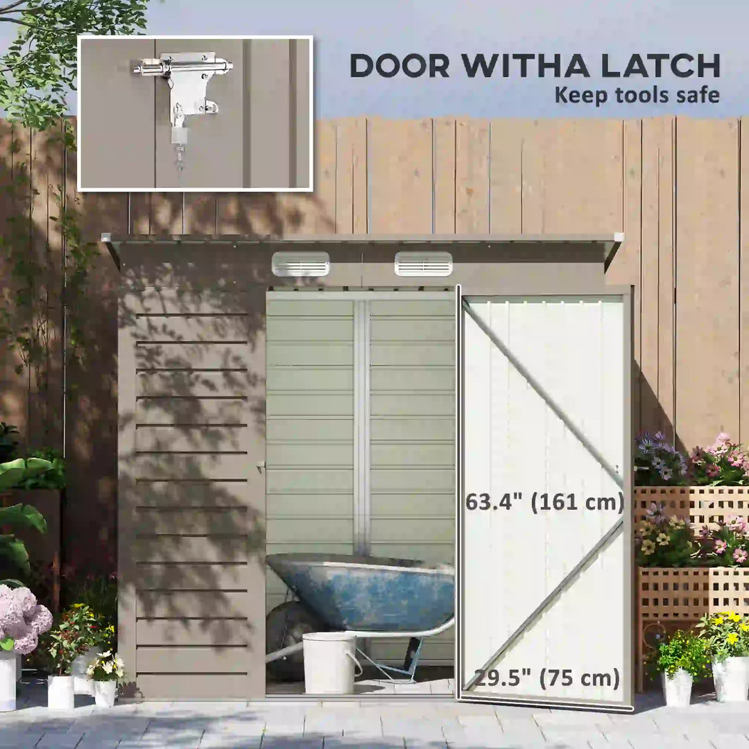 6' x 4' Galv Steel Metal Outdoor Bike Tool Storage Utility Garden Shed, Swing Door, Vents, Lt Grey