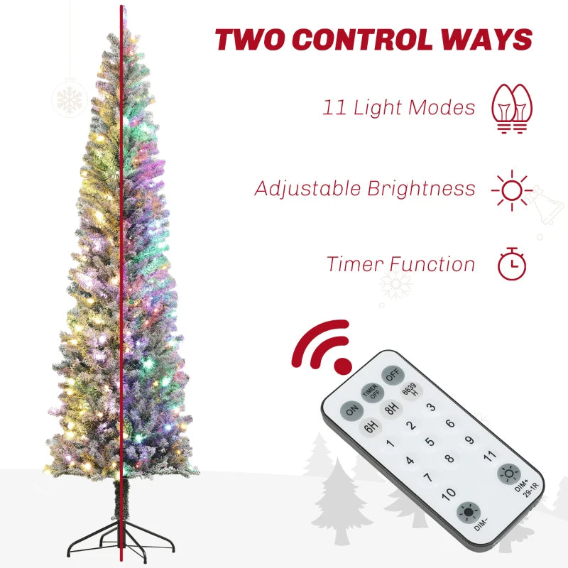 NEW 9ft 895-Tip Prelit Flocked Pencil Artificial Tree, 170 Lights, Remote, Christmas Holiday Green