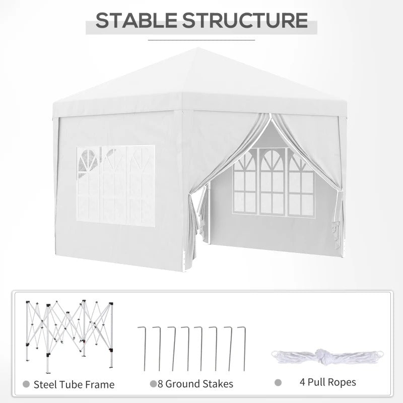 10’ x 10’ Pop-Up Portable Event Party Wedding Tent Gazebo Canopy, Carrying Bag, 4 Walls - White