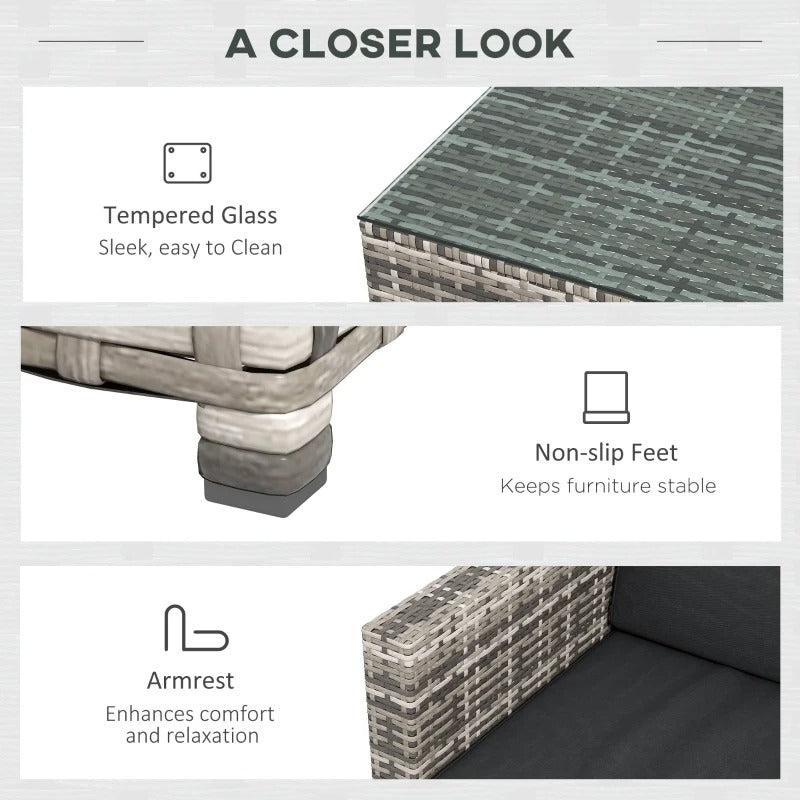 3pc PE Rattan Wicker L-Shape Sectional Conversation Sofa Set w/ Cushions Outdoor Patio – Grey