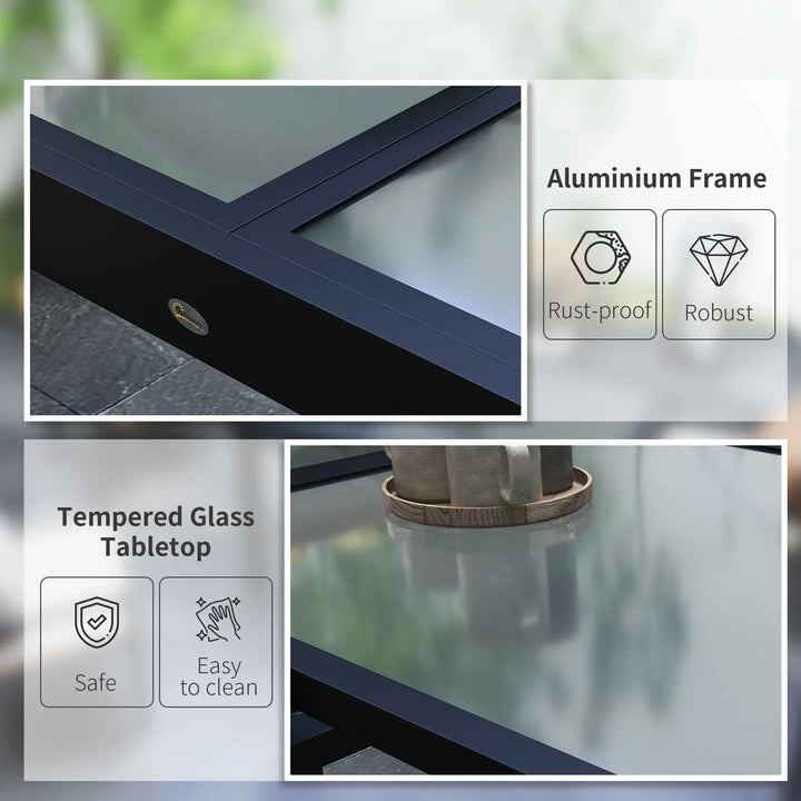 31-63" Extendable Space-Saving Aluminum Outdoor Dining Patio Table w Clear Glass Top for 4-6, Black