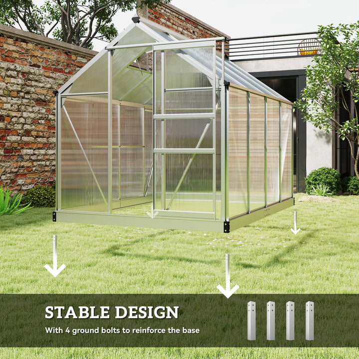 8' x 6' x 6.6' Walk-in Aluminum PC Hard Sided Greenhouse w Foundation for Outdoor Plants Gardening
