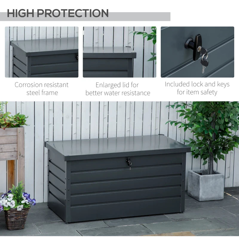 47" Lg Galv Steel Storage Bin Deck Box w Lock for Cushions Toys Yard Tools, Outdoor Patio, Grey