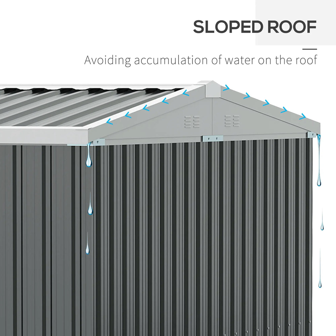 14' x 8' Large Galv Steel Outdoor Tool Bike Storage Shed w Double Swing Doors, Patio Garden, Grey