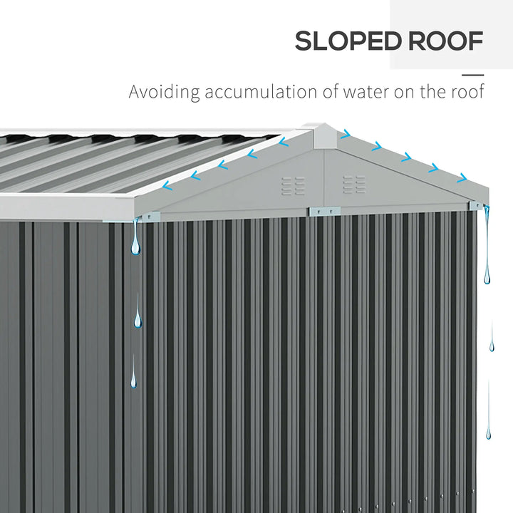 14' x 8' Large Galv Steel Outdoor Tool Bike Storage Shed w Double Swing Doors, Patio Garden, Grey