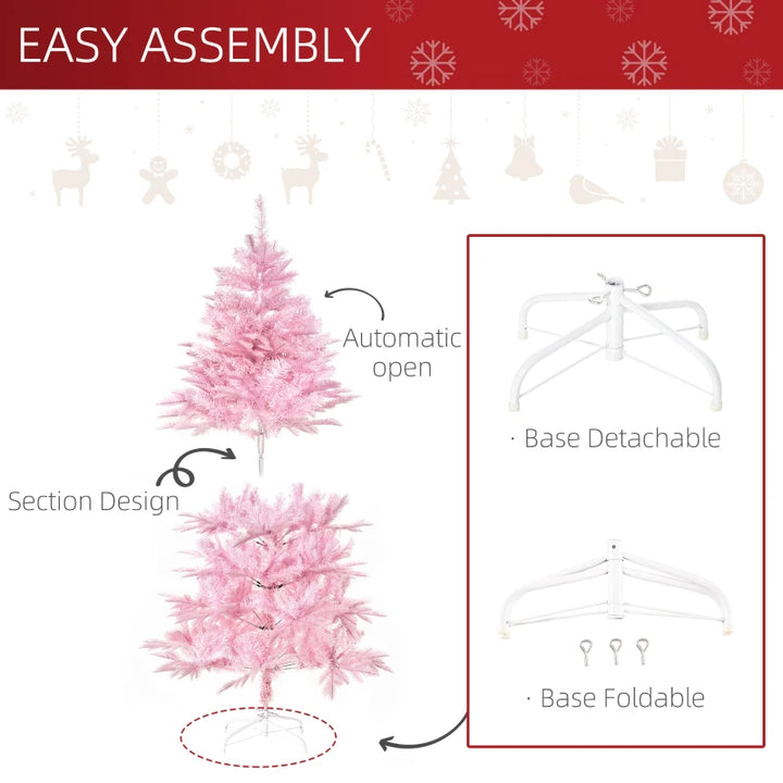 5ft 576-Tip Lush Unlit Classic Shape Artificial Christmas Holiday Tree, Base, Xmas Decor, Pink