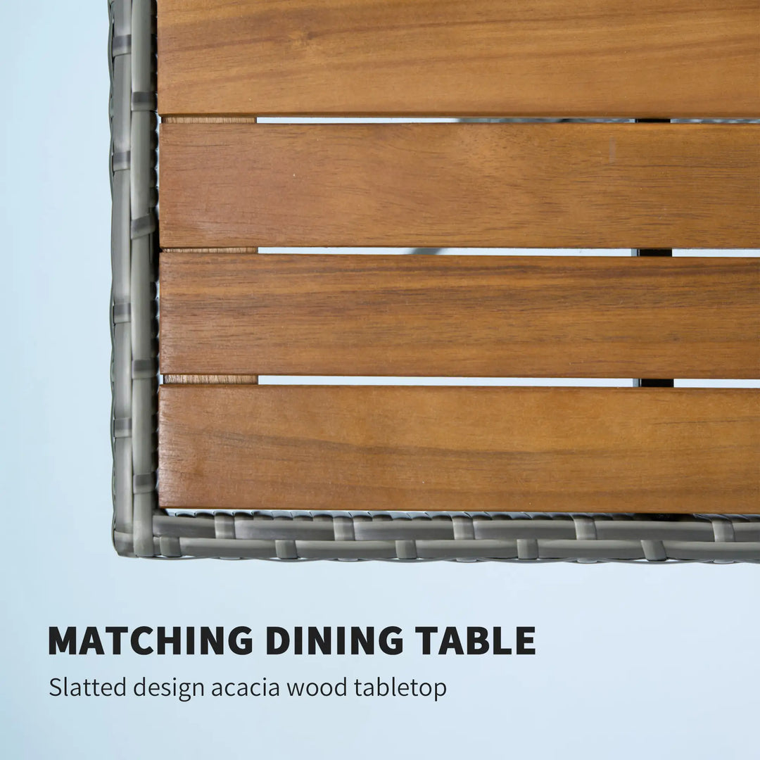 5pc Square PE Rattan Wicker Outdoor Dining Table Patio Set w 4 Chairs, Wood Top, Parasol Hole, Grey