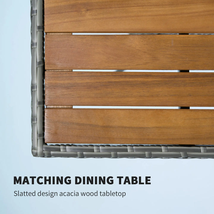 5pc Square PE Rattan Wicker Outdoor Dining Table Patio Set w 4 Chairs, Wood Top, Parasol Hole, Grey